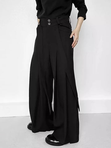 AIDASE  -  Daily Casual Mens Pleated Straight Trousers Spring Autumn Fashion Solid Color Loose Pants Men Vintage Lace-up High Waist Pants aidase-shop